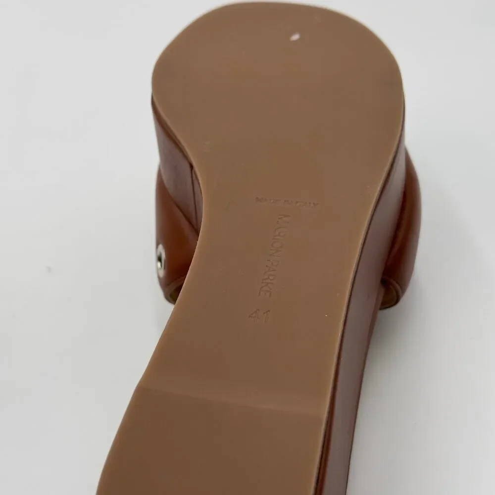 Marion Parke Cora Brown Leather Platform Slide Sandal Grommet Details Sz 41 NWOT